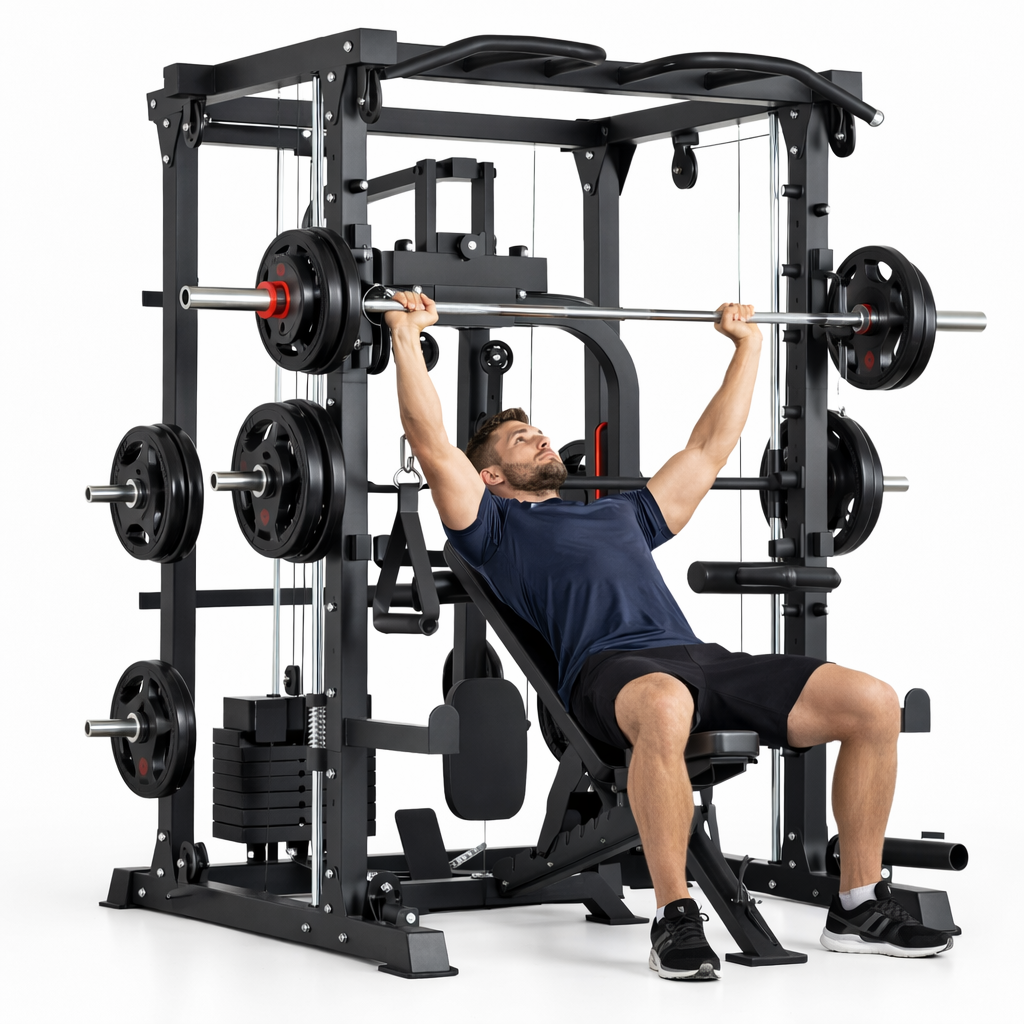 VÆLION Smith Machine Professionale Multifunzione 900 KG Certificata CE/ISO - Stazione Completa Power Rack + Carrucole | Made in Italy - THERMOLUX  