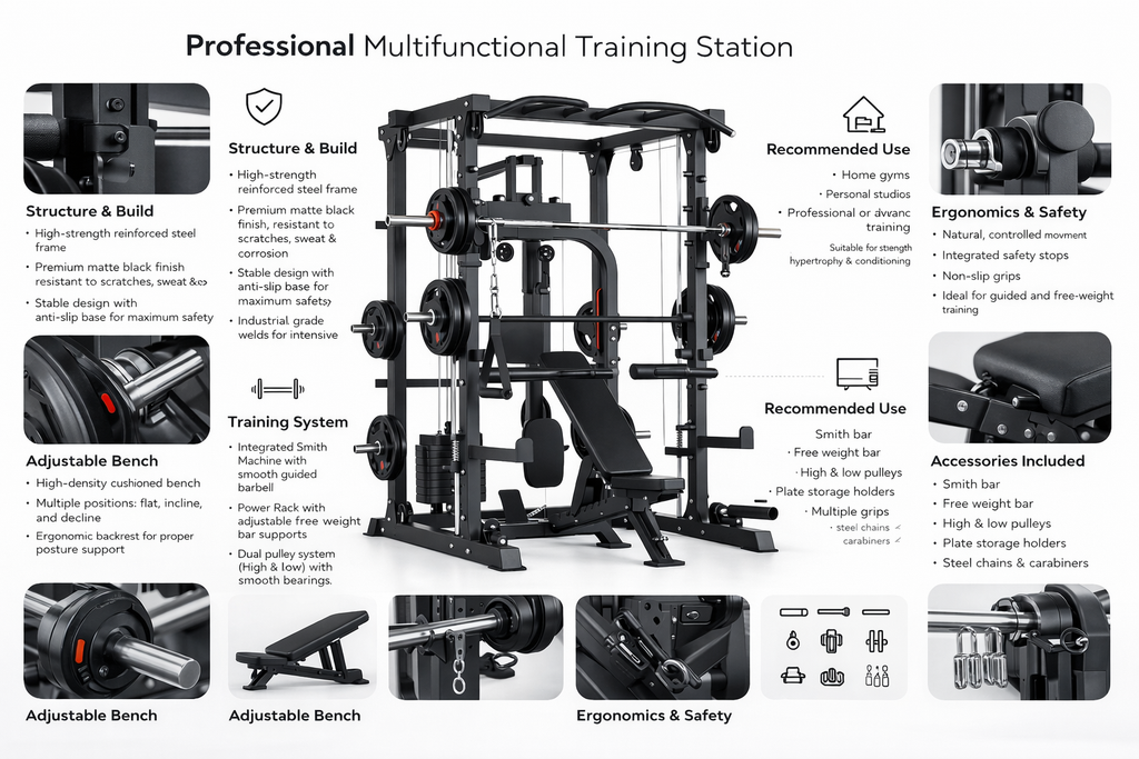VÆLION Smith Machine Professionale Multifunzione 900 KG Certificata CE/ISO - Stazione Completa Power Rack + Carrucole | Made in Italy - THERMOLUX  
