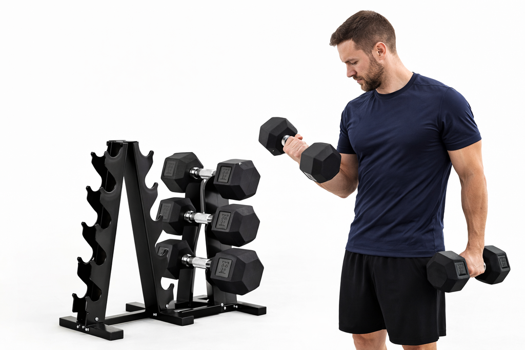 VÆLION® Set Manubri Esagonali Premium 68-181kg con Rack - Rivestimento Gomma Professionale - THERMOLUX  