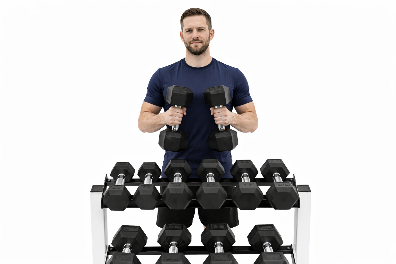 VÆLION® Set Manubri Esagonali 68kg con Rack 2 Livelli - 5 Coppie Professionali - THERMOLUX  