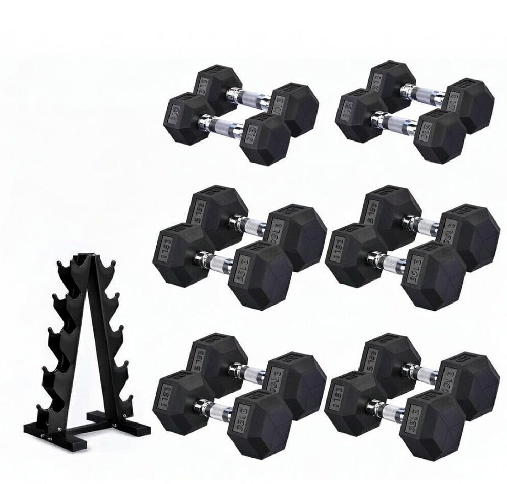 VÆLION® Set Manubri Esagonali Premium 68-181kg con Rack - Rivestimento Gomma Professionale - THERMOLUX  