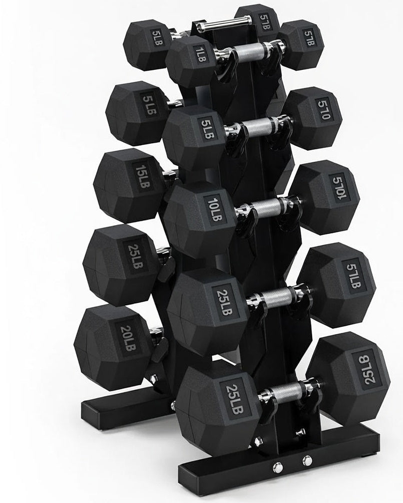 VÆLION® Set Manubri Esagonali Premium 68-181kg con Rack - Rivestimento Gomma Professionale - THERMOLUX  